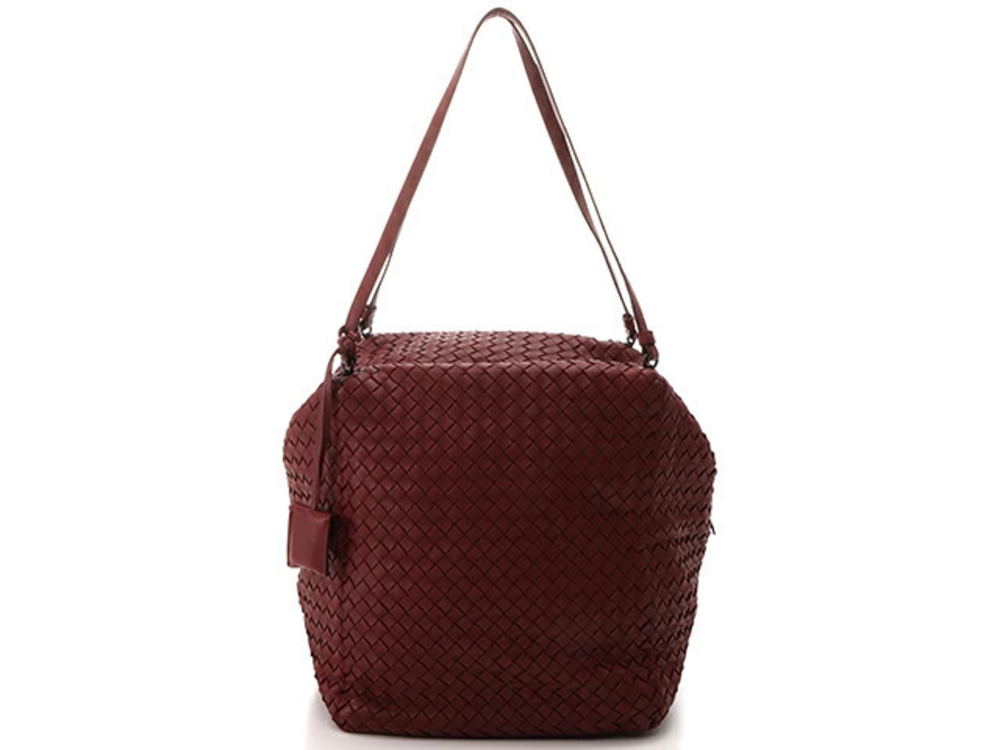 BOTTEGA VENETA Intrecciato Shoulder Tote Bag Bordeaux Purple Brown Calfskin